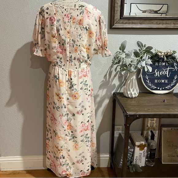 jessakae fleur cream floral slit midi dress spring aummer - Picture 5 of 6